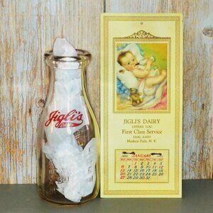 2 Piece Vintage Nostalgic Advertising Set Glass Milk Bottle 1935 Calendar
